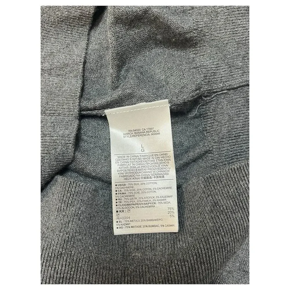 Banana Republic Sweater Mens L Silk Cashmere Luxury Blend V Neck Preppy Gray